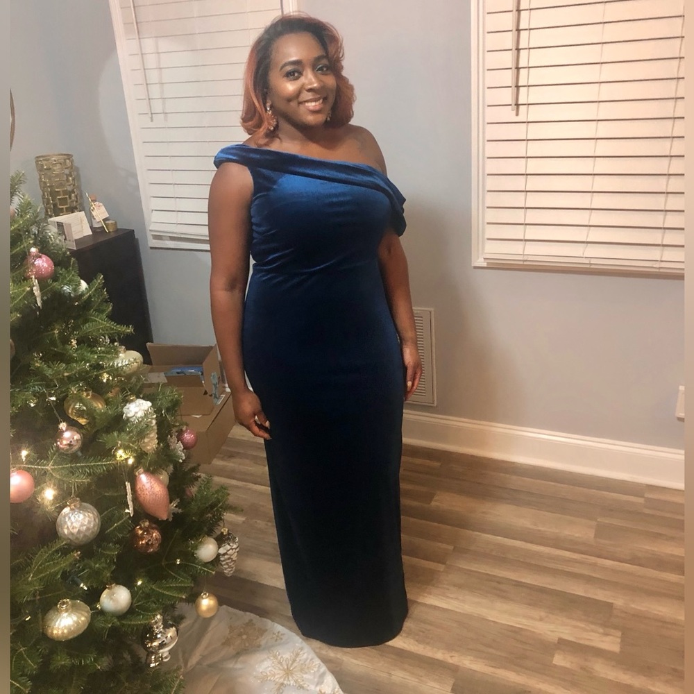 Blue velvet dress off the shoulder dress